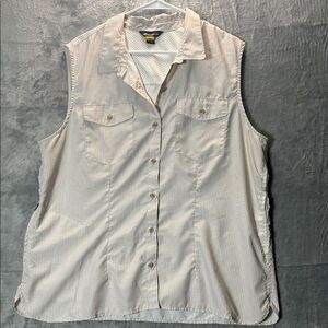 Eddie Bauer Beige Checkered Sleeveless Collared Button Up Shirt Top Size 2XL